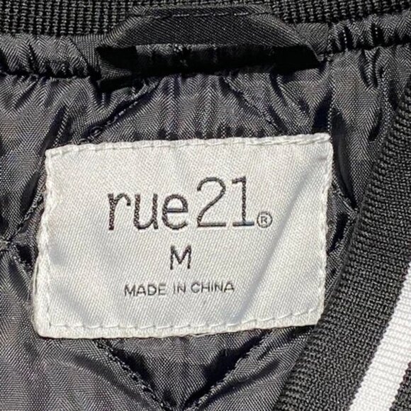 Rue21 Varsity Bomber Jacket Men's Medium Black Teal Trippy Wild Life Graphic EUC - Picture 10 of 13